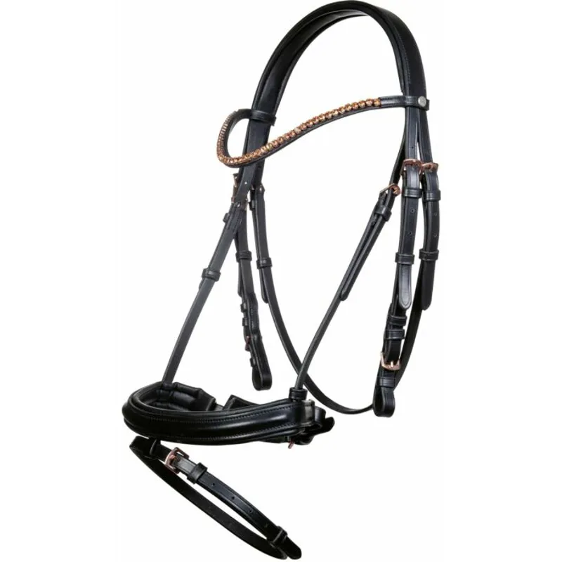 HKM Rose Gold Glamour Flash Bridle in Black